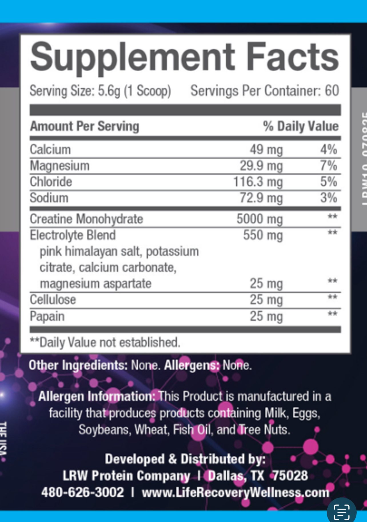 Quantum Creatine Monohydrate Supplement Facts